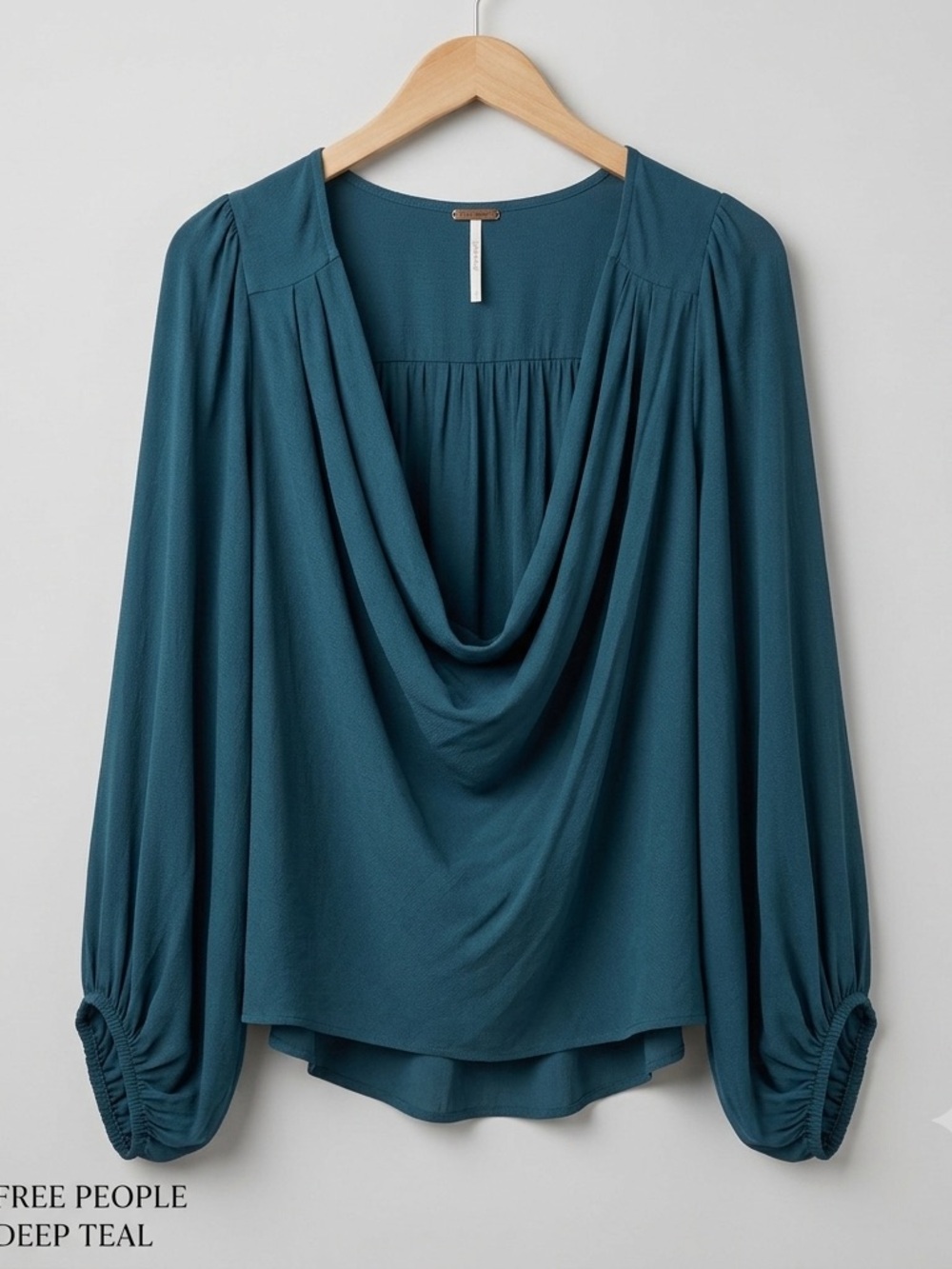 Free People Teal Cowl Neck Long Sleeve Blouse